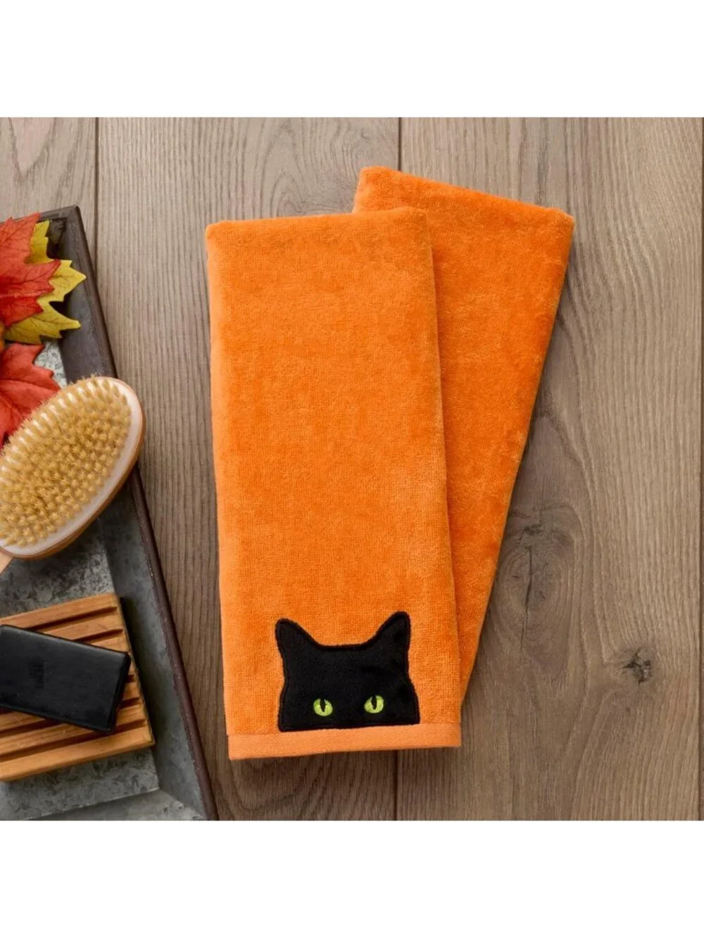 100% Cotton Halloween Hand Towel Set - Embroidered Decorative Towels for
